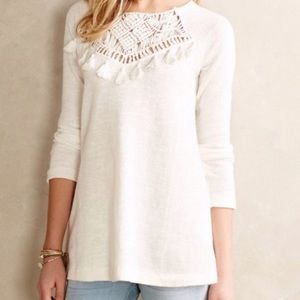 Anthropologie Floreat Crochet Tassel Sweater S